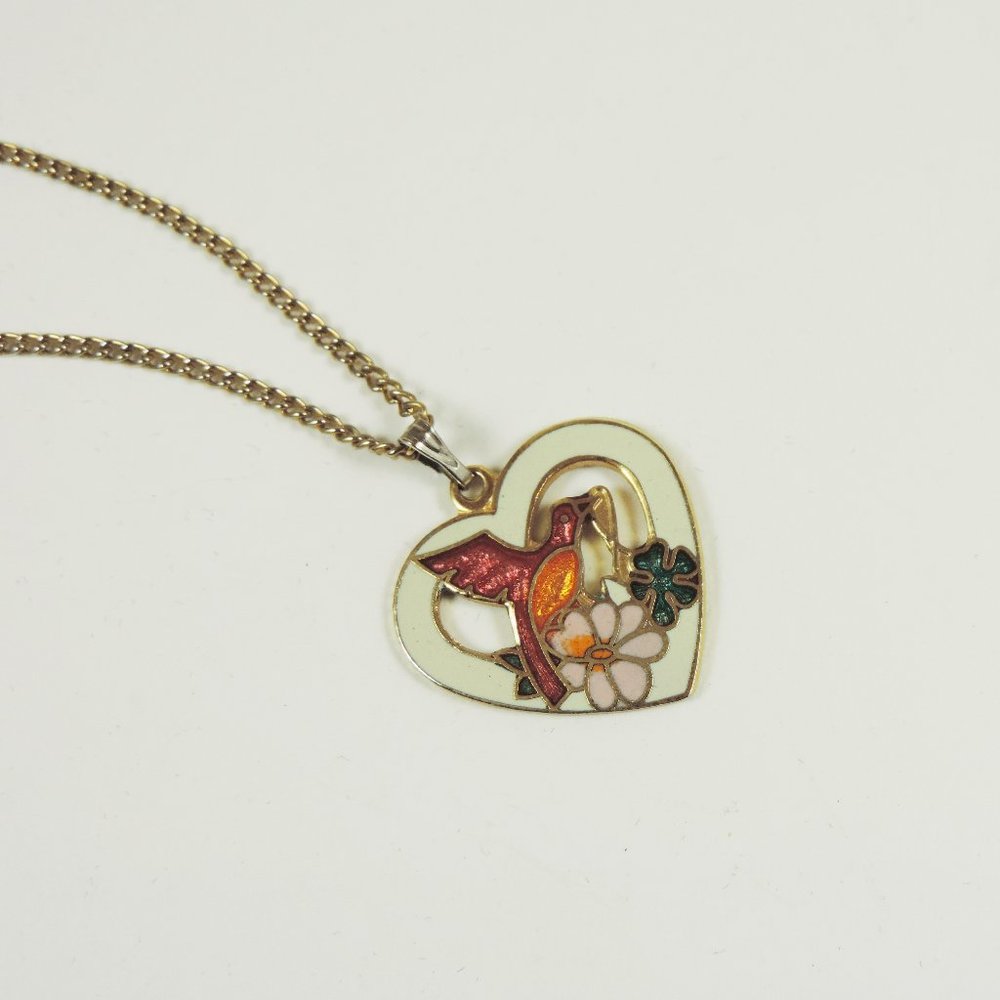 Vintage | Heart Bird Enamel Pendant